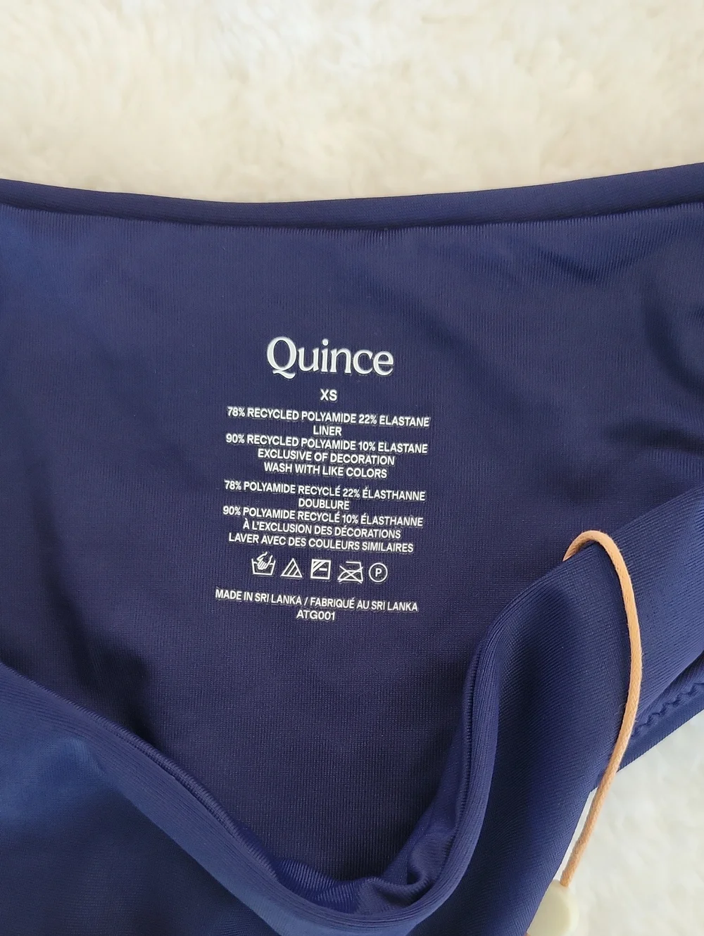 QUINCE Italian Bikini Set V-Neck Top/High Leg Hipster Bottom Navy Blue XS NWT